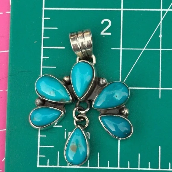 Kingman turquoise dangle Naja southwestern sterling silver pendant